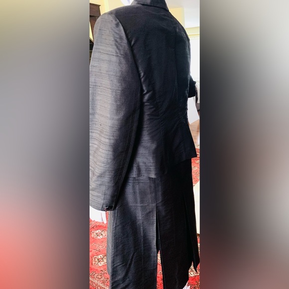 Shiny Black silk dress & short blazer 2 Pc suit pleaded dress with slits US 12 - Picture 6 of 16